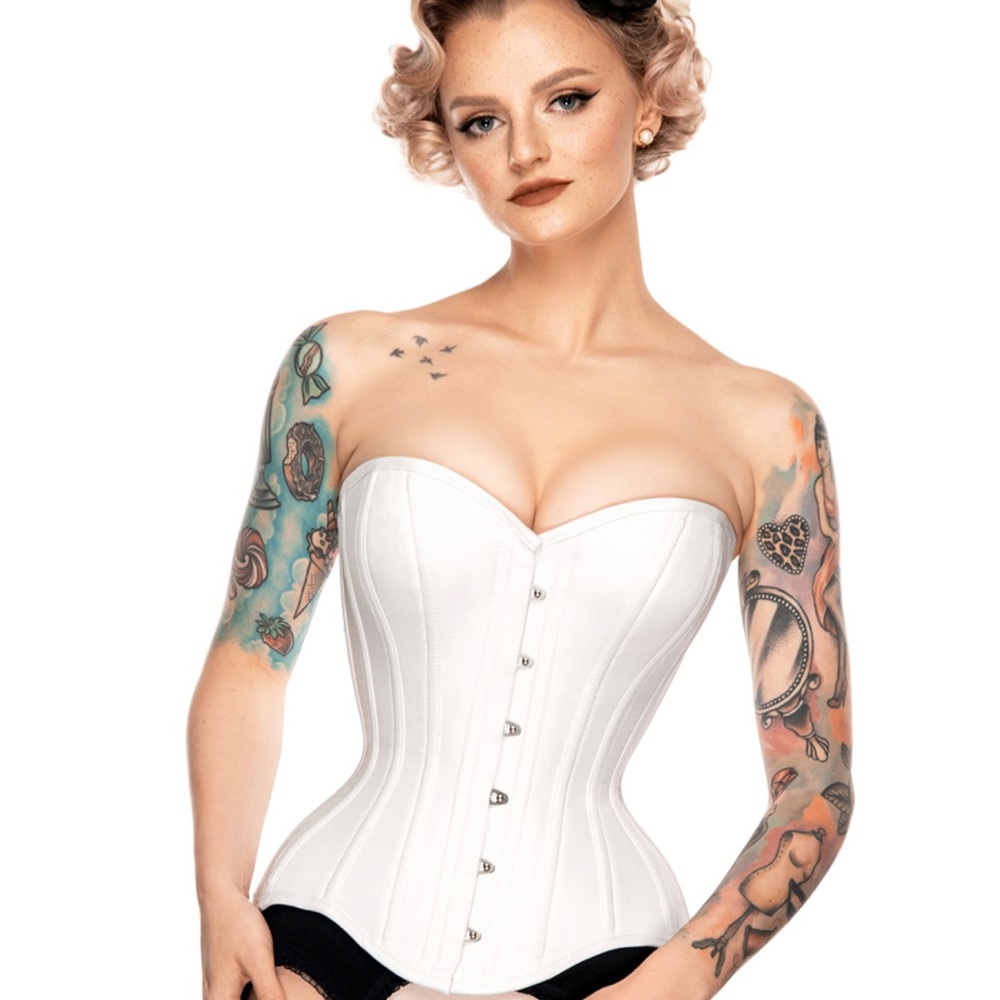 NWT Rebel Madness Classic White Overbust Cotton Corset 34 Inch
